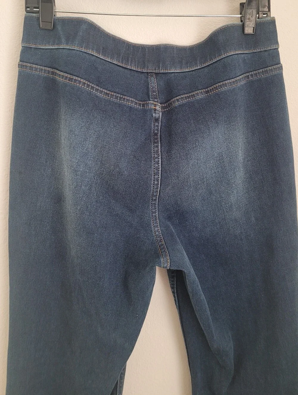 Soft Surroundings Pull-On Flare Jeans Side Slit Ankle Medium Dark Wash Stretch
